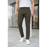Modamesto Erkek Koyu Yeşil Slim Fit Likralı Yan Cep Bilek Boy Düz Kumaş Pantolon - 32