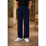 Modamesto Erkek Lacivert Baggy Fit Rahat Kesim Pileli Kumaş Pantolon - XL