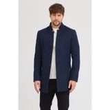 MODAMESTO Erkek Lacivert Kaşe Kaban Slim Fit Dik Yaka Kışlık Kaban Palto