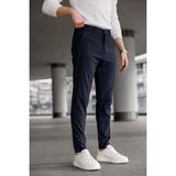 Modamesto Erkek Lacivert Slim Fit Çizgili Likralı Yan Cep Bilek Boy Kumaş Pantolon - 31