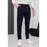Modamesto Erkek Lacivert Slim Fit Çizgili Likralı Yan Cep Bilek Boy Kumaş Pantolon - 33