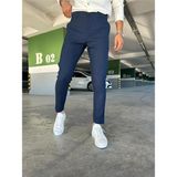 Modamesto Erkek Lacivert Slim Fit Dar Kesim Likralı Yan Cep Bilek Boy Düz Kumaş Pantolon - 36