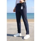 Modamesto Erkek Lacivert Slim Fit Likralı Yan Cep Bilek Boy Düz Kumaş Pantolon - 33