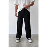 Modamesto Erkek Siyah Baggy Fit Rahat Kesim Pileli Kumaş Pantolon - 2XL