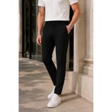 MODAMESTO Erkek Siyah Kumaş Pantolon Slim Fit Likralı Bilek Boy Dar Paça Yan Cep