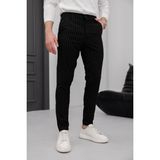 Modamesto Erkek Siyah Slim Fit Çizgili Likralı Yan Cep Bilek Boy Kumaş Pantolon - 31