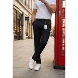 Modamesto Erkek Siyah Slim Fit Dar Kesim Likralı Yan Cep Bilek Boy Düz Kumaş Pantolon - 30