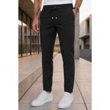 Modamesto Erkek Siyah Slim Fit Likralı Beli Lastikli Bağcıklı Yan Cep Jogger Kumaş Pantolon - 31