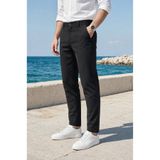 MODAMESTO Erkek Siyah Slim Fit Likralı Yan Cep Bilek Boy Dar Paça Klasik Kumaş Pantolon