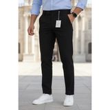 Modamesto Erkek Siyah Slim Fit Likralı Yan Cep Bilek Boy Düz Kumaş Pantolon - 38