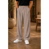 Modamesto Erkek Vizon Baggy Fit Rahat Kesim Pileli Kumaş Pantolon - 2XL