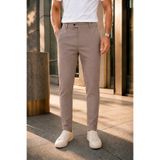 MODAMESTO Erkek Vizon Slim Fit Likralı Yan Cep Bilek Boy Düz Kumaş Pantolon