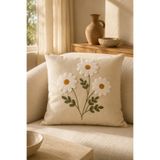 Modamina Punch Nakışlı Kırlent Kılıfı Fermuarlı 42x42 cm, Çiçek Desenli, Dekoratif, Krem, 1 Adet
