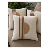 Modamina Punch Nakışlı Kırlent Kılıfı Fermuarlı 42x42 cm, Geometrik Desenli, Dekoratif, Krem, 1 Adet