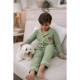 modaminikler Erkek Bebek&Çocuk Düğmeli Ayıcık Figürlü %100 Pamuk Alt Üst Pijama Takımı