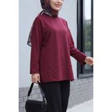 Modamorfo Bisiklet Yaka Yırtmaçlı Oversize Penye Tunik -mürdüm