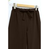 Modamorfo Duble Kumaş Beli Kuşaklı Bol Paça Pantolon -kahverengi
