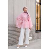 Modamorfo Hakim Yaka Kemerli Astarlı Ispanyol Kol Oversize Liyosel Tunik -pembe