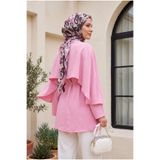 Modamorfo Pelerin Detaylı Kemerli Vual Tunik -pembe