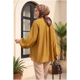 Modamorfo Yakası Bağlamalı Yarım Düğmeli Astarlı Oversize Tül Vual Bluz -taba