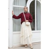 Modamorfo Yuvarlak Yaka Salaş Penye Bluz -bordo