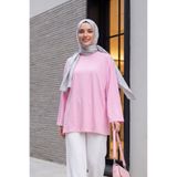 Modamorfo Yuvarlak Yaka Salaş Penye Tunik -pembe