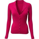 Modanı Seç Fitilli V Yaka Düğmeli Kadın Triko Hırka - Pembe - 105-Renkli - S - M