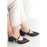 Modanı Seç Galye Kahverengi Cilt Topuklu Ayakkabı - (DipCamo)Charcoal-White