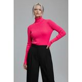 Modanı Seç Kadın Fuşya Pembe Boğazlı Slim Fit Kışlık Triko Kazak - Yumuşak Dokulu Esnek Bluz - Fuşya - Pembe