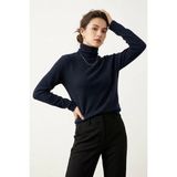 Modanı Seç Kadın Lacivert Pamuklu Boğazlı Balıkçı Yaka Şardonlu Ince Kazak Slim Fit Bluz - 01L-Lacivert