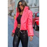 Modanı Seç Pembe Dik Yaka Kısa Deri Şişme Mont - 00406 Pembe - 36