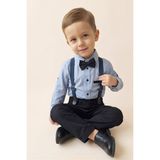 Modanino Erkek Bebek 4'lü Takım Set (Pantolon+Gömlek+Askılı Kemer+Papyon) 12631 - 9 - 12 Ay - Mavi
