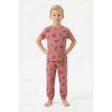 Modanino Erkek Çocuk %100 Pamuk Kumaş ve Baskılı Pijama Takımı 3-13 Yaş 12686IS - Mercan - 9 - 10 Yaş