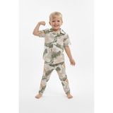 Modanino Erkek Çocuk %100 Pamuk ve Gömlek Tarz Pijama Takımı 2-13 Yaş 12687IS - Haki - Ekru - 8 - 9 Yaş