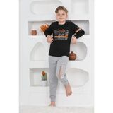 Modanino Erkek Çocuk Baskılı %100 Pamuk Interlok Kumaş Pijama Takımı 12446 - Siyah - 11 - 12 Yaş