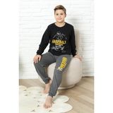 Modanino Erkek Çocuk Pijama Takımı %100 Pamuk Interlok Kumaş 12447 - Siyah - 11 - 12 Yaş