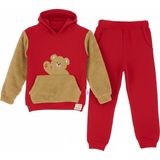 Modanino Erkek Çocuk Welsoft Kumaş 2'li Takım (Kapüşonlu Sweat+Polar Alt) 12377 - Kırmızı - 2 - 3 Yaş