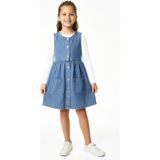 Modanino Kız Çocuk 2'li Jean Elbise (Çift Cepli Jean ELBISE+BLUZ)12533 - 2 - 3 Yaş - Mavi