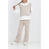 Modanino Kız Çocuk 3'lü Takım (Pantolon+Yelek+Bluz) 12429 - Ekru - 6 - 7 Yaş