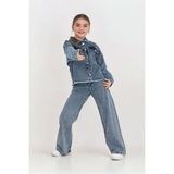 Modanino Kız Çocuk Jean Takım-Taş Süslemeli ( Ceket+Pantolon) 12452 - Indigo - 4 - 5 Yaş