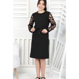 MODANINO Kız Çocuk Kolları Tüllü ve Yonca+ Taş Süslemeli Elbise 9-15 Yaş 12565