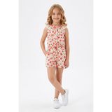 Modanino Kız Çocuk Müslin Kumaş Şortlu ve Dantel Yakalı Alt-Üst Takım 3-8 Yaş 12678IS - 5 - 6 Yaş - Nar Çiçeği