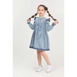 Modanino Kız Çocuk Papatya Nakışlı Jean Elbise Rahat Silüet ile Özel Olaylar için Şık Tasarım 12466 - 9 - 10 Yaş - Indigo