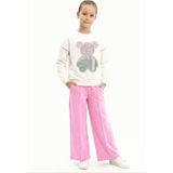Modanino Kız Çocuk Taş Işlemeli Ayıcık ve Kalp Baskılı 2 Iplik Alt-Üst Takım 3-12 Yaş 12477 - 5 - 6 Yaş - Pembe