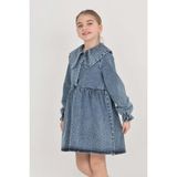 Modanino Kız Çocuk Taş Süslemeli ve Geniş Yakalı Jean Elbise 12453 - 8 - 9 Yaş - Indigo