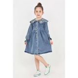 Modanino Kız Çocuk Yaka Detaylı ve Boydan Düğmeli Jean Elbise 12339 - 2 - 3 Yaş - Indigo