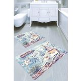MODANOİVA Deniz Süslemeleri Desenli 2li Banyo Paspası (50x60 - 60x100 )