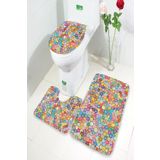 MODANOİVA Leke Tutmaz Yıkanabilir Kaymaz Dot Taban 3'lü Klozet Takımı Mnkz6031