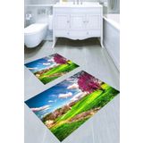 MODANOİVA Üç Boyutlu Doğa Manzarası Desenli 2'li Banyo Paspası (50x60 - 60x100 )