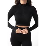 MODANTY Kadın Spor Takım Siyah | Dikişsiz Yüksek Bel Toparlayıcı Tayt ve Fermuarlı Crop Spor Kıyafeti Seti